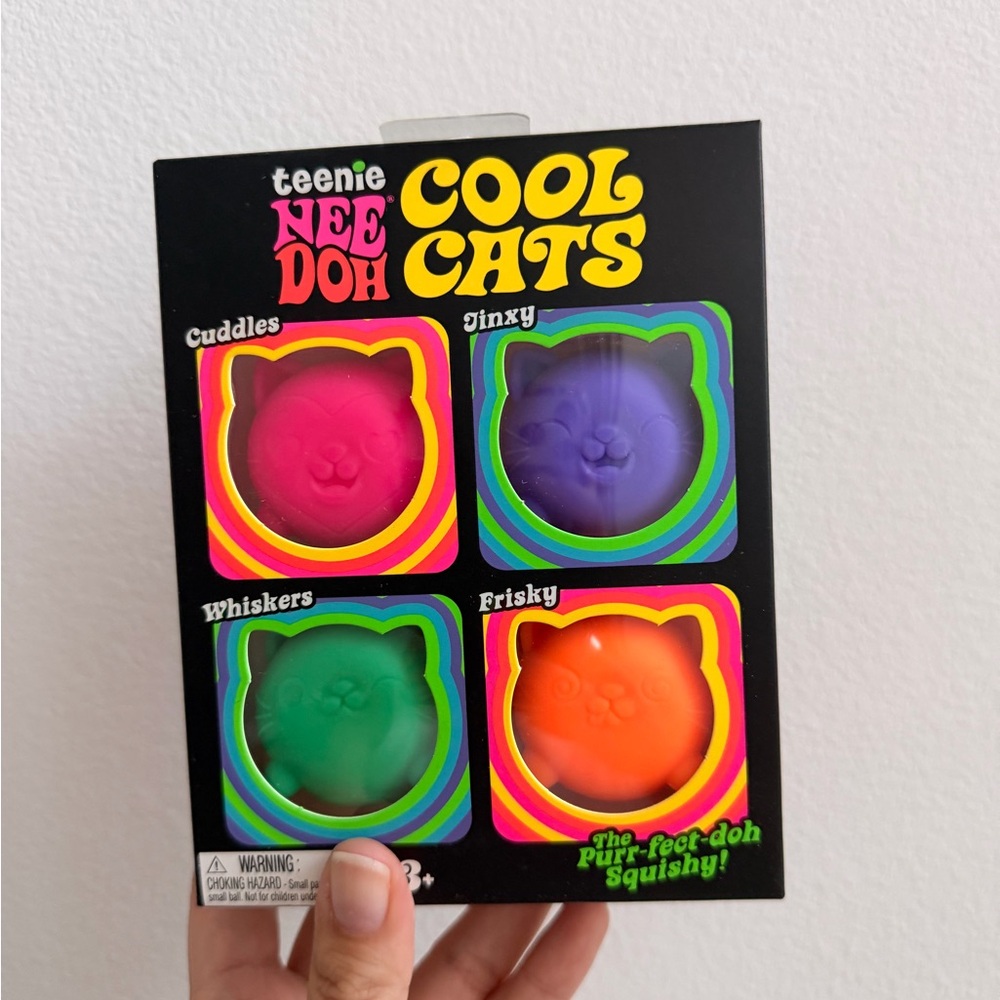 Teenie NeeDoh Cool Kittens 4-pack, Nee Doh Cat Set of 4 Pink Purple Green Orange